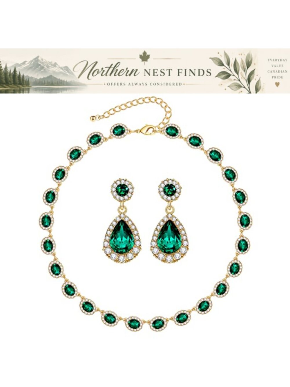 Crystal Bridal Jewelry Set Statement Choker Necklace Teardrop Dangle Earrings